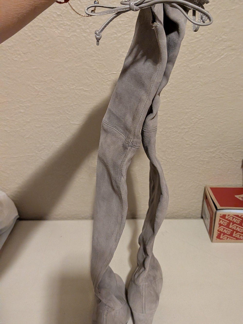 Stuart Weitzman Women's Gray Suede Drawstring Boots